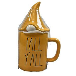 Rae Dunn Fall Y'all Gnome Topper Mug NWOT Yellow‎ Orange Polka Dot